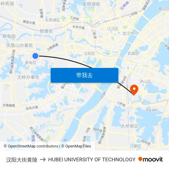 汉阳大街黄陵 to HUBEI UNIVERSITY OF TECHNOLOGY map