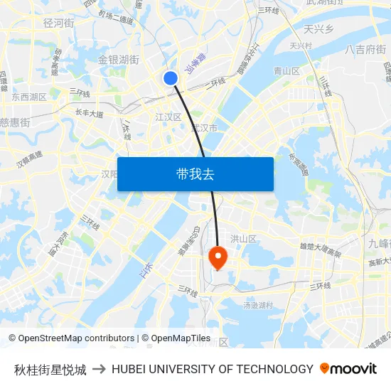 秋桂街星悦城 to HUBEI UNIVERSITY OF TECHNOLOGY map