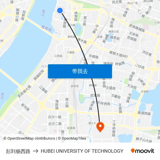 彭刘杨西路 to HUBEI UNIVERSITY OF TECHNOLOGY map