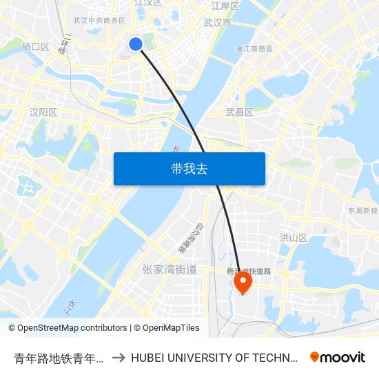 青年路地铁青年路站 to HUBEI UNIVERSITY OF TECHNOLOGY map