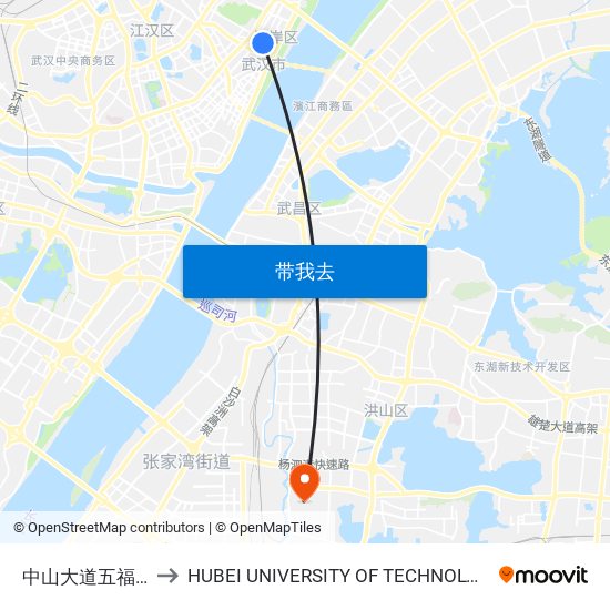 中山大道五福路 to HUBEI UNIVERSITY OF TECHNOLOGY map