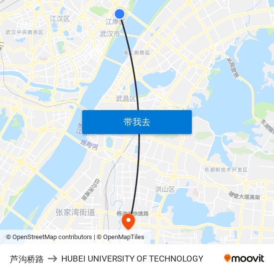 芦沟桥路 to HUBEI UNIVERSITY OF TECHNOLOGY map