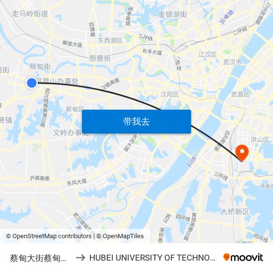 蔡甸大街蔡甸五小 to HUBEI UNIVERSITY OF TECHNOLOGY map