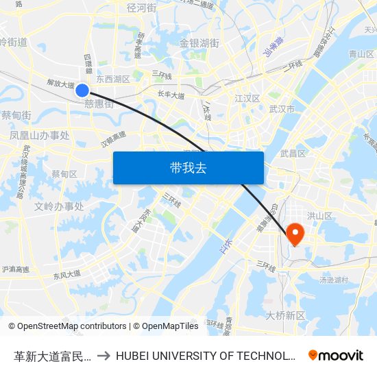 革新大道富民路 to HUBEI UNIVERSITY OF TECHNOLOGY map