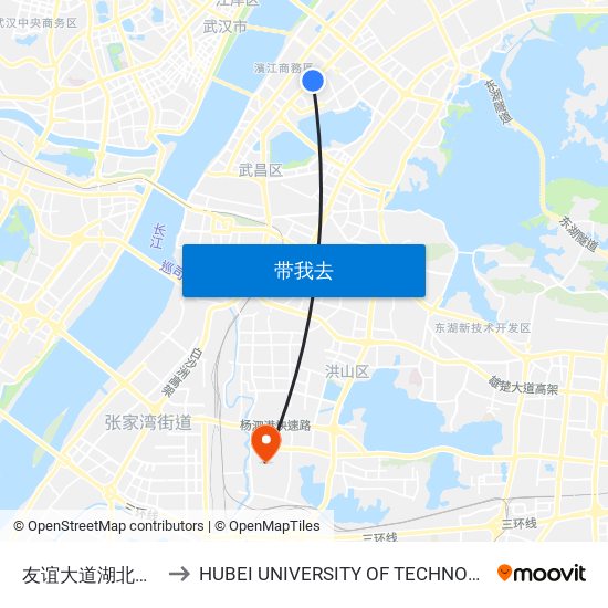 友谊大道湖北大学 to HUBEI UNIVERSITY OF TECHNOLOGY map