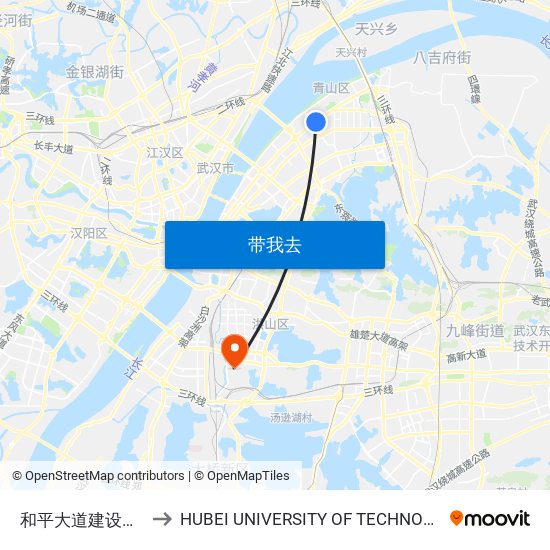 和平大道建设二路 to HUBEI UNIVERSITY OF TECHNOLOGY map