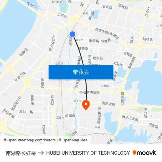 南湖路长虹桥 to HUBEI UNIVERSITY OF TECHNOLOGY map