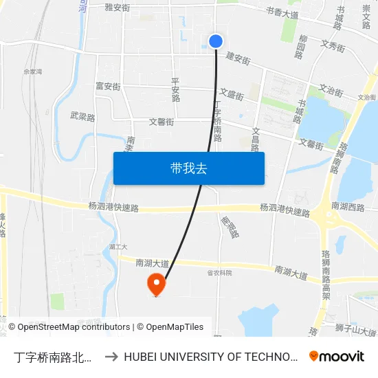 丁字桥南路北港村 to HUBEI UNIVERSITY OF TECHNOLOGY map