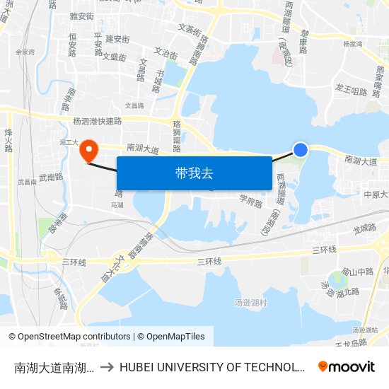 南湖大道南湖桥 to HUBEI UNIVERSITY OF TECHNOLOGY map