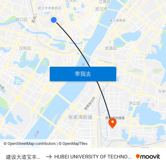 建设大道宝丰一路 to HUBEI UNIVERSITY OF TECHNOLOGY map