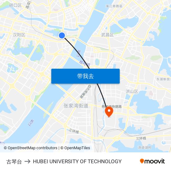 古琴台 to HUBEI UNIVERSITY OF TECHNOLOGY map