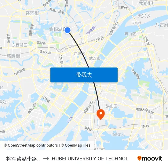 将军路姑李路口 to HUBEI UNIVERSITY OF TECHNOLOGY map