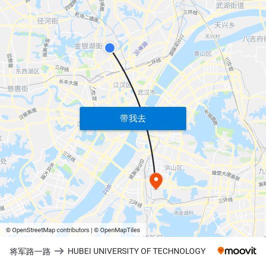 将军路一路 to HUBEI UNIVERSITY OF TECHNOLOGY map