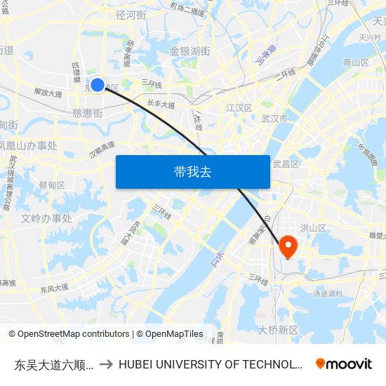 东吴大道六顺路 to HUBEI UNIVERSITY OF TECHNOLOGY map