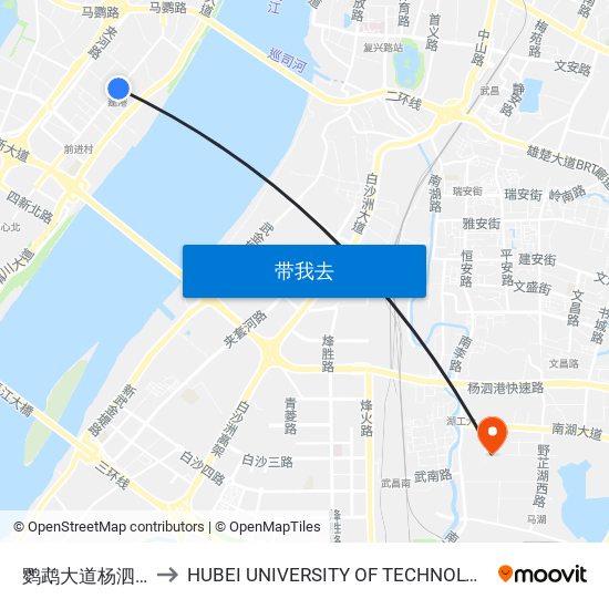 鹦鹉大道杨泗庙 to HUBEI UNIVERSITY OF TECHNOLOGY map