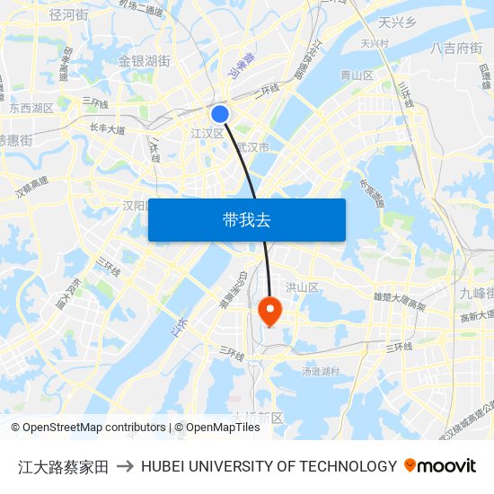 江大路蔡家田 to HUBEI UNIVERSITY OF TECHNOLOGY map