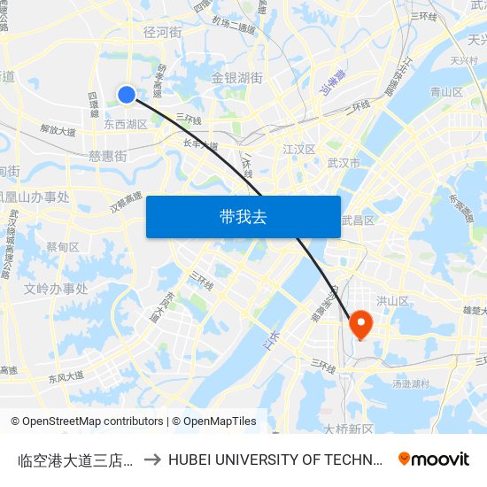 临空港大道三店西路 to HUBEI UNIVERSITY OF TECHNOLOGY map