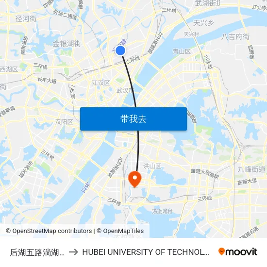 后湖五路淌湖村 to HUBEI UNIVERSITY OF TECHNOLOGY map