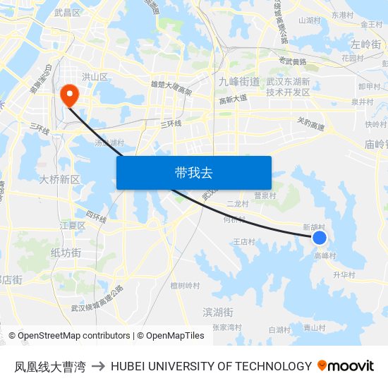 凤凰线大曹湾 to HUBEI UNIVERSITY OF TECHNOLOGY map