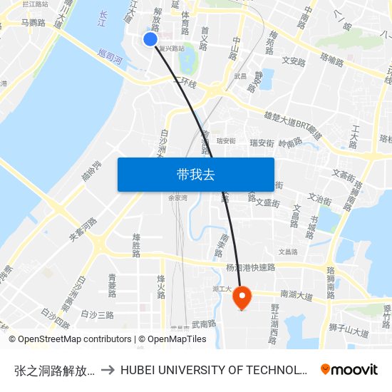 张之洞路解放路 to HUBEI UNIVERSITY OF TECHNOLOGY map