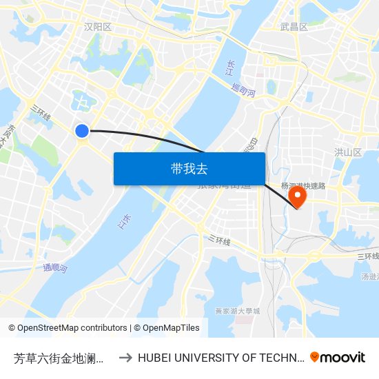 芳草六街金地澜菲溪岸 to HUBEI UNIVERSITY OF TECHNOLOGY map