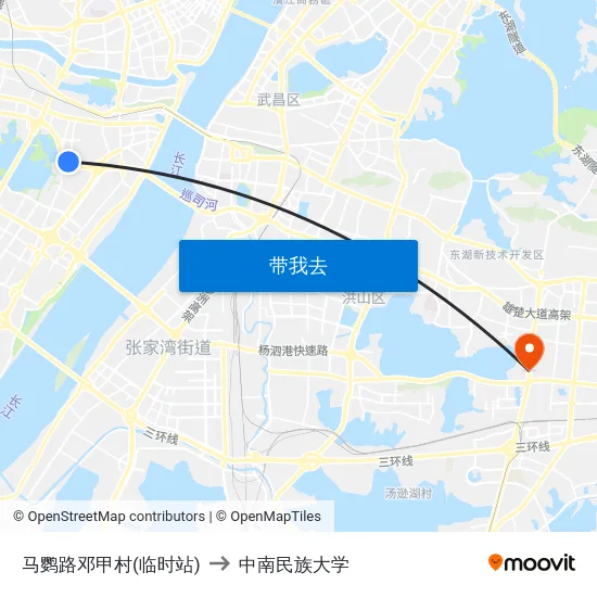 马鹦路邓甲村(临时站) to 中南民族大学 map