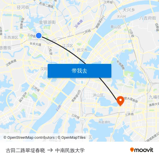 古田二路翠堤春晓 to 中南民族大学 map