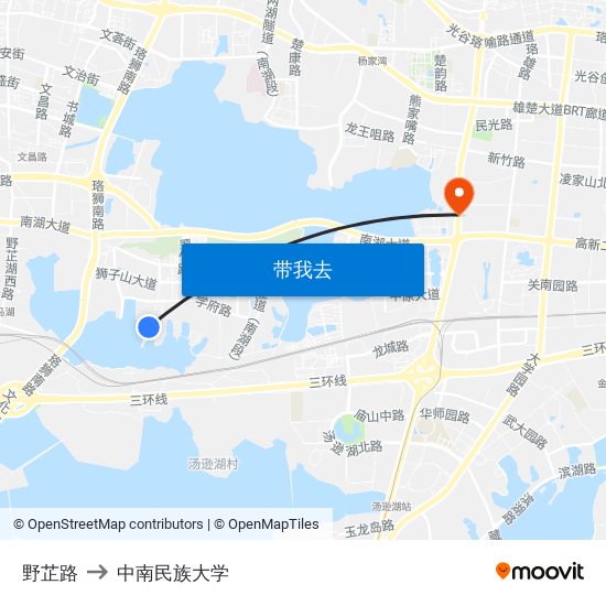 野芷路 to 中南民族大学 map