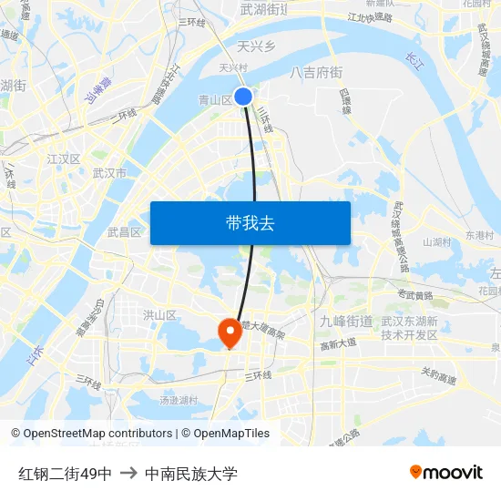 红钢二街49中 to 中南民族大学 map