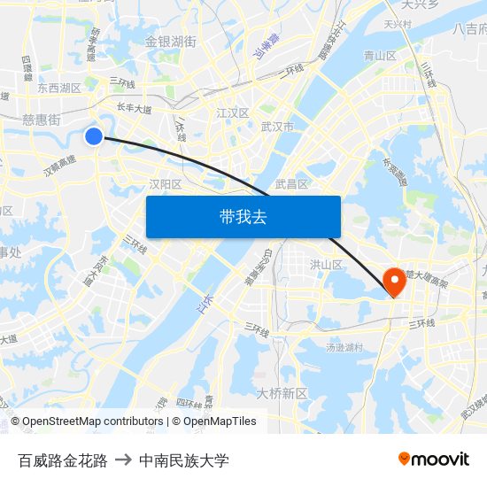 百威路金花路 to 中南民族大学 map