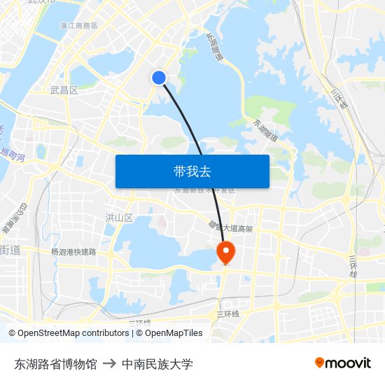 东湖路省博物馆 to 中南民族大学 map