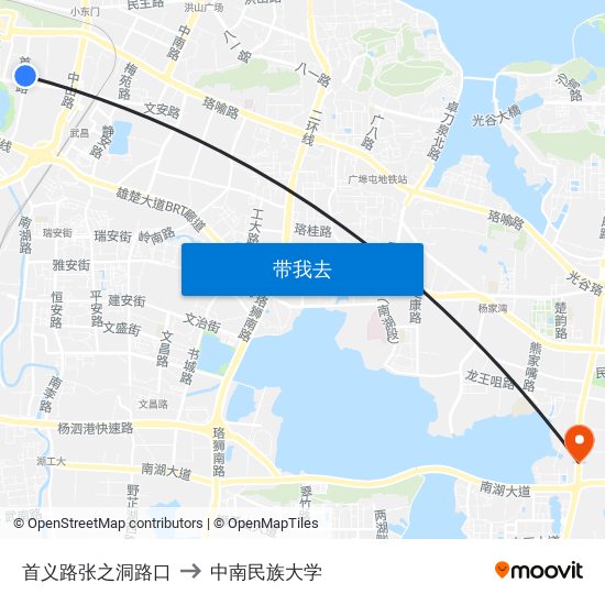 首义路张之洞路口 to 中南民族大学 map