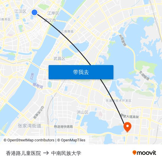 香港路儿童医院 to 中南民族大学 map