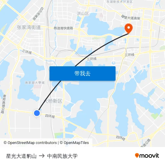 星光大道豹山 to 中南民族大学 map