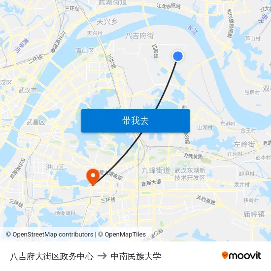 八吉府大街区政务中心 to 中南民族大学 map