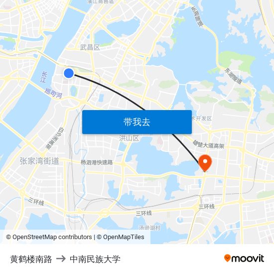 黄鹤楼南路 to 中南民族大学 map