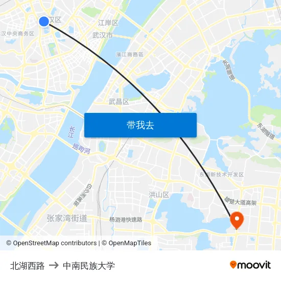 北湖西路 to 中南民族大学 map