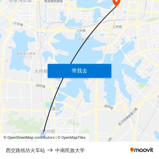 西交路纸坊火车站 to 中南民族大学 map