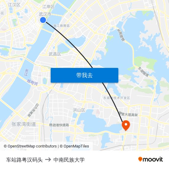 车站路粤汉码头 to 中南民族大学 map