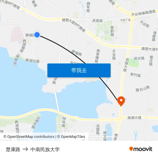 楚康路 to 中南民族大学 map