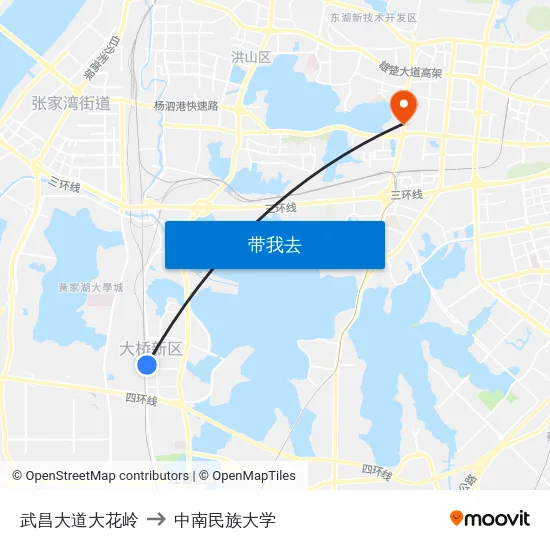 武昌大道大花岭 to 中南民族大学 map
