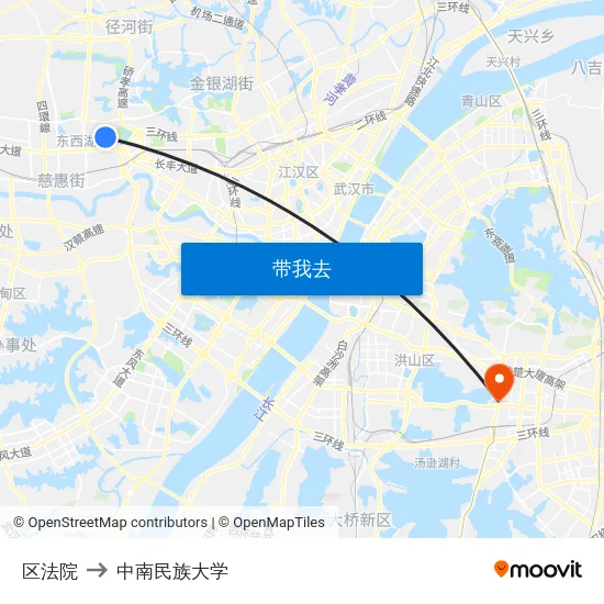 区法院 to 中南民族大学 map