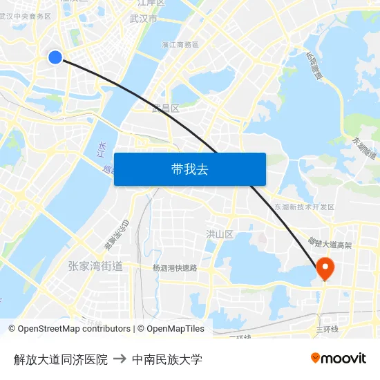 解放大道同济医院 to 中南民族大学 map