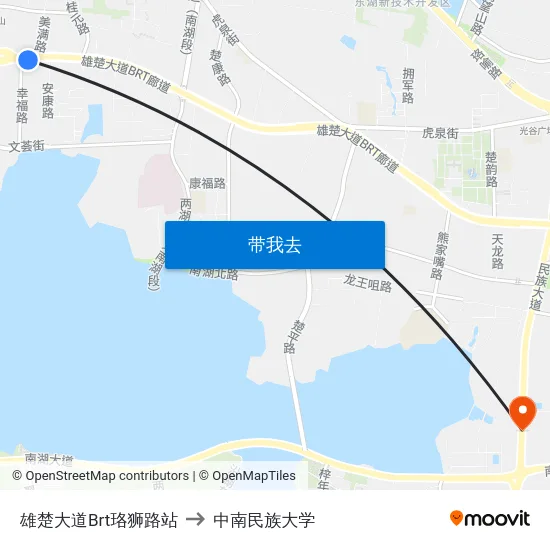 雄楚大道Brt珞狮路站 to 中南民族大学 map