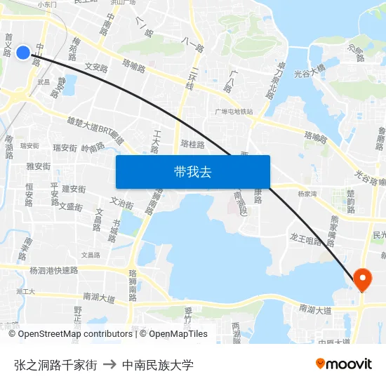 张之洞路千家街 to 中南民族大学 map
