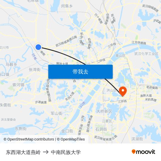 东西湖大道燕岭 to 中南民族大学 map