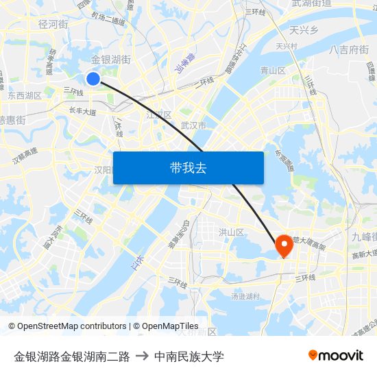 金银湖路金银湖南二路 to 中南民族大学 map