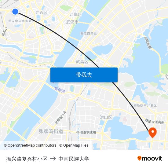 振兴路复兴村小区 to 中南民族大学 map