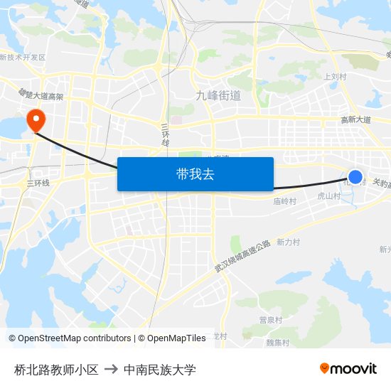 桥北路教师小区 to 中南民族大学 map
