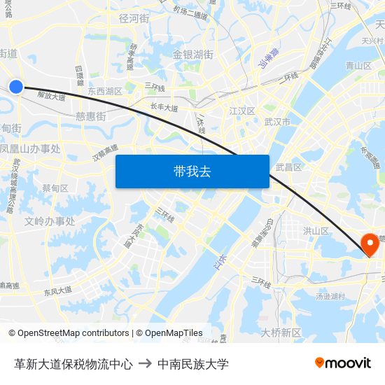 革新大道保税物流中心 to 中南民族大学 map